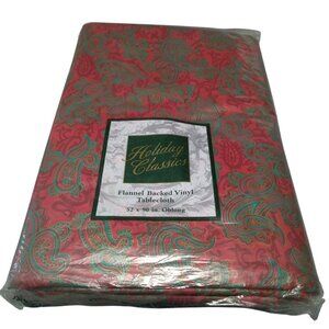 Holiday Classics Christmas Flannel Back Vinyl Tablecloth 52 x 90 Oblong Vintage